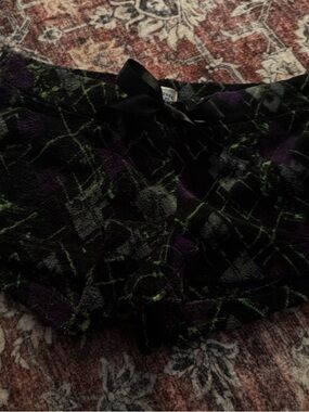 anchor blue Black Velvet Lace-Trim Sleep Shorts with Purple & Green Accents